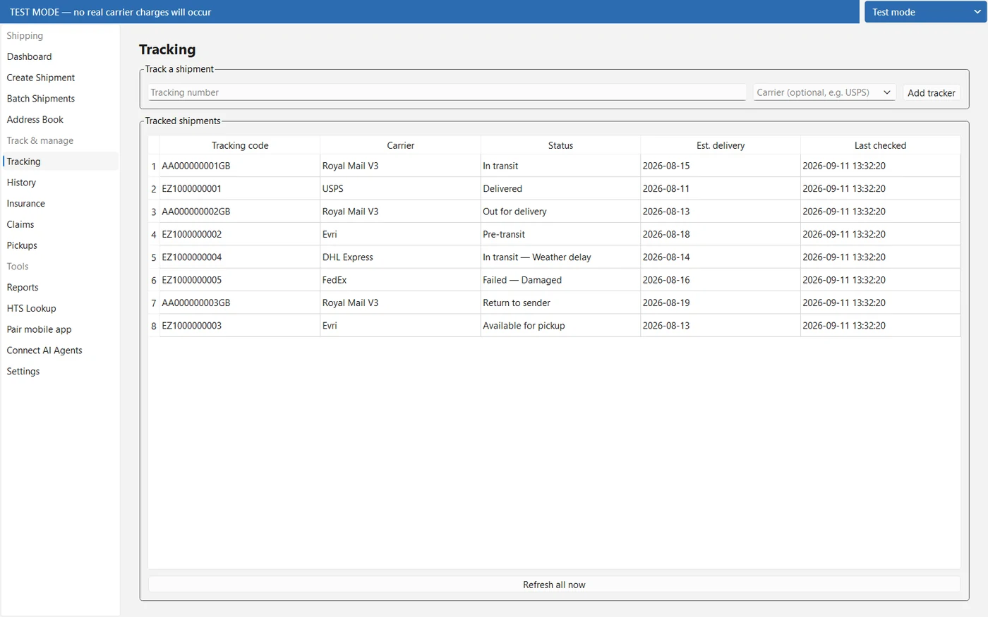 The tracking screen